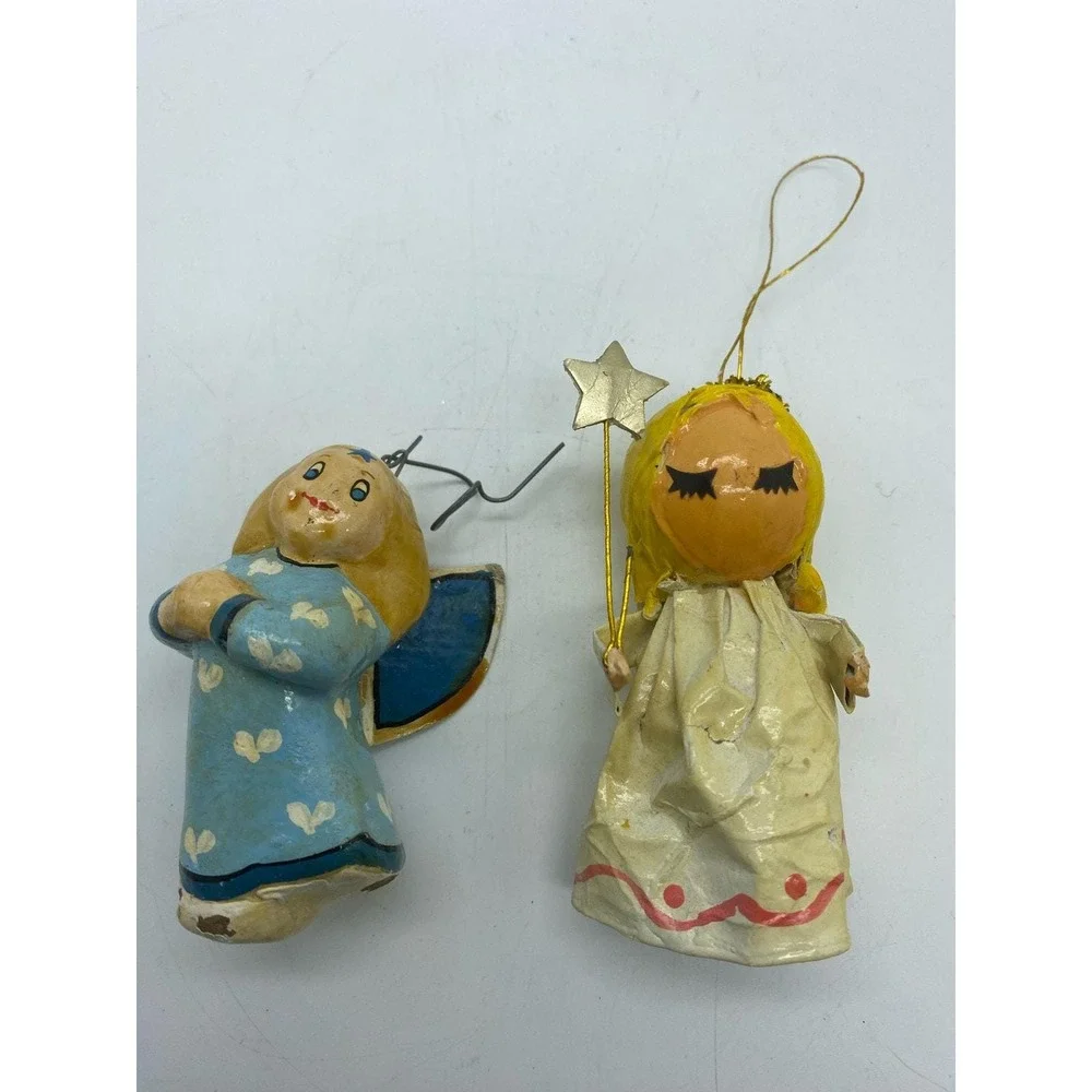 Vintage Paper Mache Angel Ornaments set‎ of Two